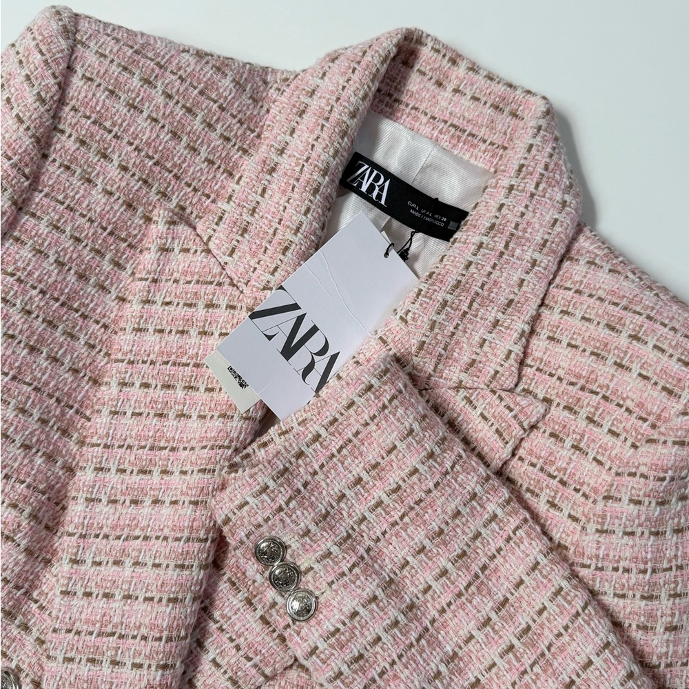 Zara Blush Pink Tweed Blazer Sz L (NWT) - $39